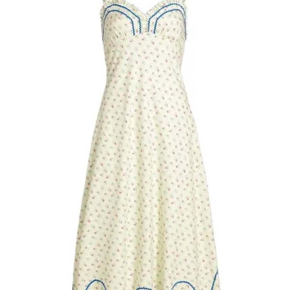 Floral Cream Dress with Blue Accents